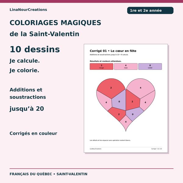 Coloriages magiques de Saint-Valentin — 1re-2e année